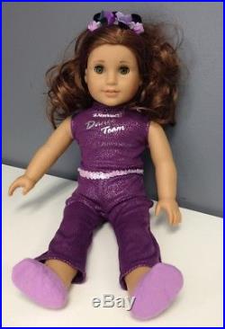 AMERICAN GIRL Brown Curly Hair Green Eyes Purple Dance Outfit 18 Inch Doll B4138