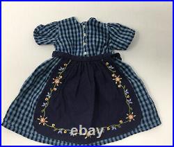 AMERICAN GIRL Doll Kirsten ON THE TRAIL plaid Blue checkered Dress Apron GUC