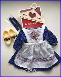 American GIrl Kirsten Baking Outfit Dress, Apron, Ribbons, Shoes RETIRED EUC