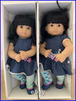 American Girl Bitty Twin Girl Light Skin BLACK HAIR Baby Doll Matching Outfit