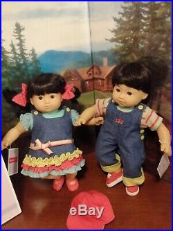 American Girl Bitty Twins Asian Black Hair Rainbow Denim Outfits Dolls Lot