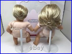 American Girl Bitty Twins Blonde Hair Blue Eyes in Box with Meet Outfits-EUC