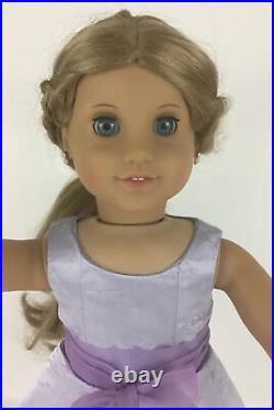 American Girl Doll 18 Blonde Hair Blue Eyes Teeth Earrings Outfit Dress 2008