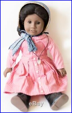 American Girl Doll Addy Classic Meet Outfit, Pink Striped Dress, Hat Pleasant