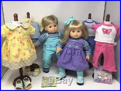 American Girl Doll Bitty Twins Blonde Hair Blue Eyes in Box with 6 Outfits EUC