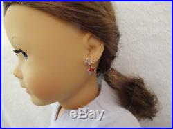 American Girl Doll Brown Hair Blue Eyes Freckles Earrings + Extra Outfit-nib