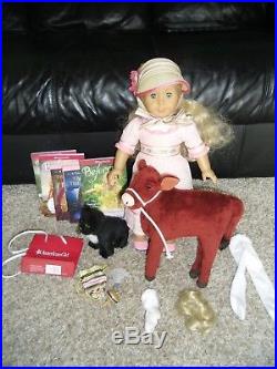 American Girl Doll Caroline 18 Lot Outfit Cow Garnet Cat Books Top Purse More