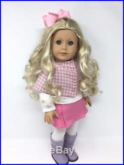 American Girl Doll Caroline Blonde Hair Aqua Blue Eyes with AG 5pc outfit