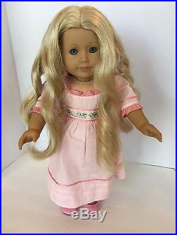 American Girl Doll Caroline in meet outfit blond & blue eyes