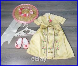 American Girl Doll Clothes FELICITY TEA LESSON GOWN Outfit Long Dress Hat Shoes