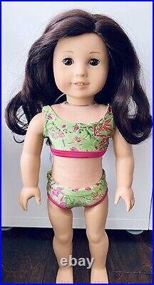 American Girl Doll Jess In Swim Outfit With Book EUC Brown Eyes Brown Hair Asian