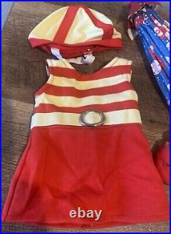 American Girl Doll Kit Red Stripe Swimsuit Parasol Sandals Beach Hat Cap