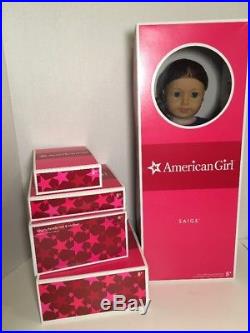 American Girl Doll SAIGE of the Year 2013 pierced ears Dog & Outfits Lot NRFB
