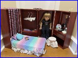 American Girl Doll and Wooden Carry Case that doubles as a Bedroom Playset
