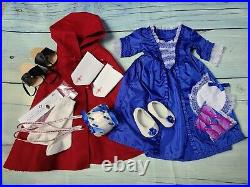 American Girl Felicity Holiday Blue Gown Red Cape Shoes Muff Mitts Pattens