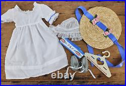 American Girl Felicity's Summer Outfit Complete Gown Sash Lace Cap Shoes Hat