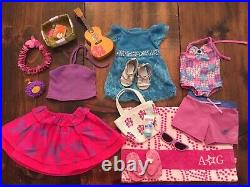 American Girl Kanani ItemsVelvet Dress, Silver Shoes, Hawaian Outfit, Towel, Guitar