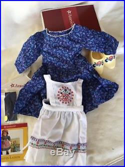American Girl Kirsten Baking Outfit Dress Apron Ribbons Clogs in Original Box