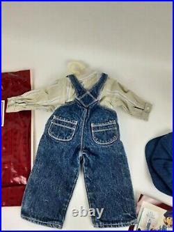 American Girl Kit Kittredge Hobo Denim Overalls Jeans Shirt Outfit Retired 2001
