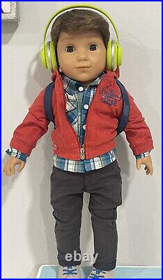 American Girl Logan Everett Doll Meet Boy Outfit Jacket Headphones Backpack Lot