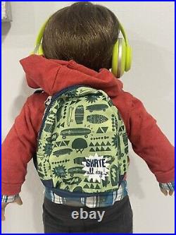 American Girl Logan Everett Doll Meet Boy Outfit Jacket Headphones Backpack Lot