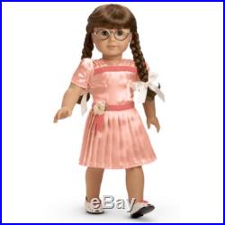 American Girl MOLLY'S RECITAL OUTFIT Peach Satin Dress Shoes Hair Bows Cards BOX