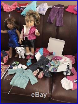 American Girl Pleasant Co Lot 2 Dolls, Outfits, Dog, Science, Blonde & Brunette