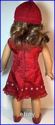 American Girl Rebecca in Holiday Scarlet & Snow Outfit Dress Hat & Bonus Boots