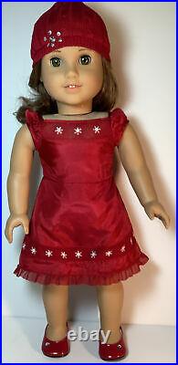American Girl Rebecca in Holiday Scarlet & Snow Outfit Dress Hat & Bonus Boots