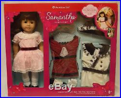 American Girl SAMANTHA 18 DOLL & TWO OUTFITS Party & Fancy Coat + Book NEW