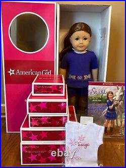 American Girl Saige Doll + Outfits Lot-Picnic, Parade, Tunic, Sweater, Accessories