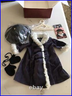 American Girl Samantha's Holiday Coat Hat Mittens Complete Outfit NIB Burgundy