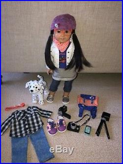 American Girl Z Yang Doll + Film Accessories + 2 outfits +Z's dog Popcorn