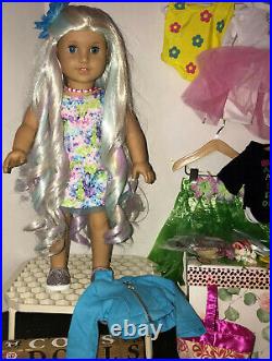 American Girl doll Custom Dream Beach Wig New AG Outfit Blue Eyes & Extras