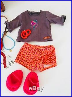 American Girl doll Saige, 2 Outfits, Pjs, Accessories, DVD Movie, Books, Hangers