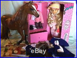 American Girl retired Caroline lot with outfits, books, horse, couch, carry case