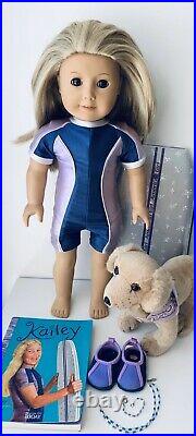 American girl Doll Kailey Book Necklace Bracelet Dog Surfboard Outfit Shoes