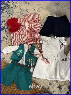 American girl Molly bed, Night Table, Red Trunk And Outfits