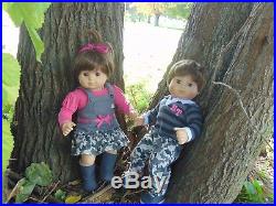 American girl bitty baby twins brown hair- brown eyes in New camo outfits