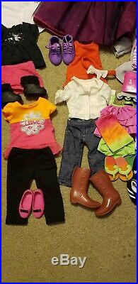American girl doll lot, Brown hair, Brown eyes with lots of Outfits, and Shoes