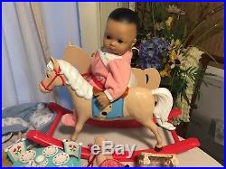 Bitty Baby American Girl, Asian 8 retired outfits, horse rocker and Tea Party