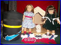 MOLLY & EMILY A/G+18 NURSE doll With CAMP GOWANAGAN LOT, SLEEPING BAGS, 5 OUTFITS