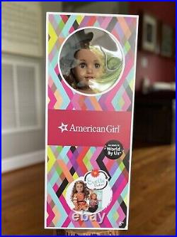 NIB American Girl 18 Doll Evette Medium Skin Curly Carmel Hair Gray Eyes WBU