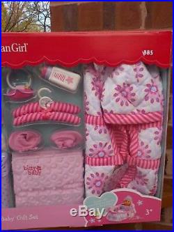 NIB American Girl Bitty Baby Set Doll Outfits Basket Accessory Medium Skin Brown