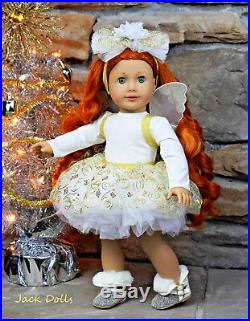 NWB Custom American Girl Doll Angel Red Hair Green Eyes Tutu Wing Outfit