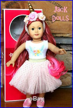 NWB Custom American Girl Doll Unicorn Pink Hair Glitter Lips w Outfit