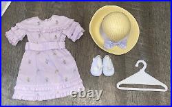 NWOB American Girl Doll Rebecca's Purple Floral Summer Dress, Shoes & Hat Outfit