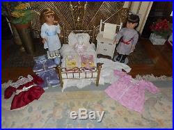 Nellie & Samantha Doll Pair With Brass Bed, Commode, 5 Outfits, Angelina & More