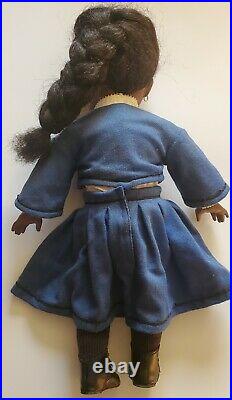 Pleasant Company American Girl Addy Walker in blue wool school outfit withpin