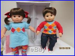 Retired American Girl Brunette Bitty Baby Twins & 2 NIB Outfits Collector Owned